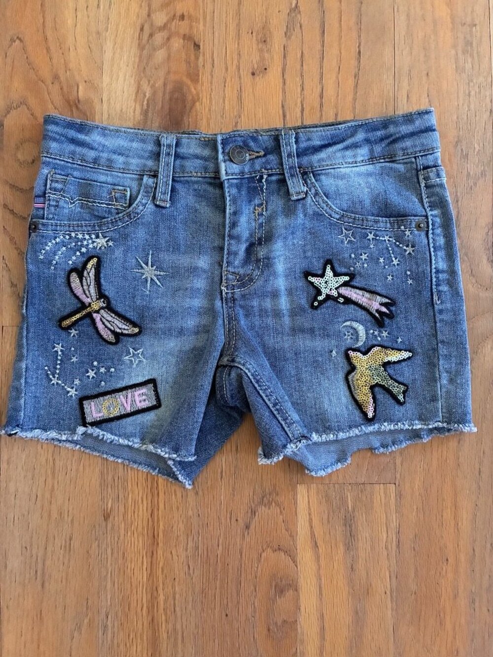 Vigoss Girls Embellished Patch Denim Shorts Size 10